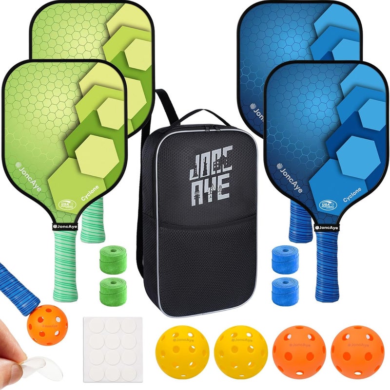 JoncAye Pickleball-Paddles-Set of 4 or 2 Rackets by , USAPA Approved Pickle-Ball Equipment with Balls, Bag, Accessories, Fiberglass Graphite Pickleball Racquet Set for Men, Women - Image 1